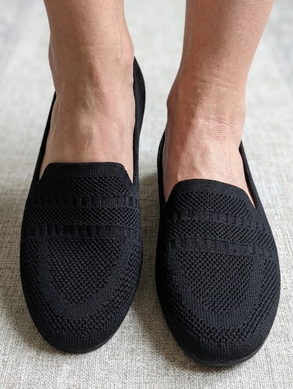 Black Knit Flats Slip On Loafers Size 7 Comfort Lightweight Business Casual Work